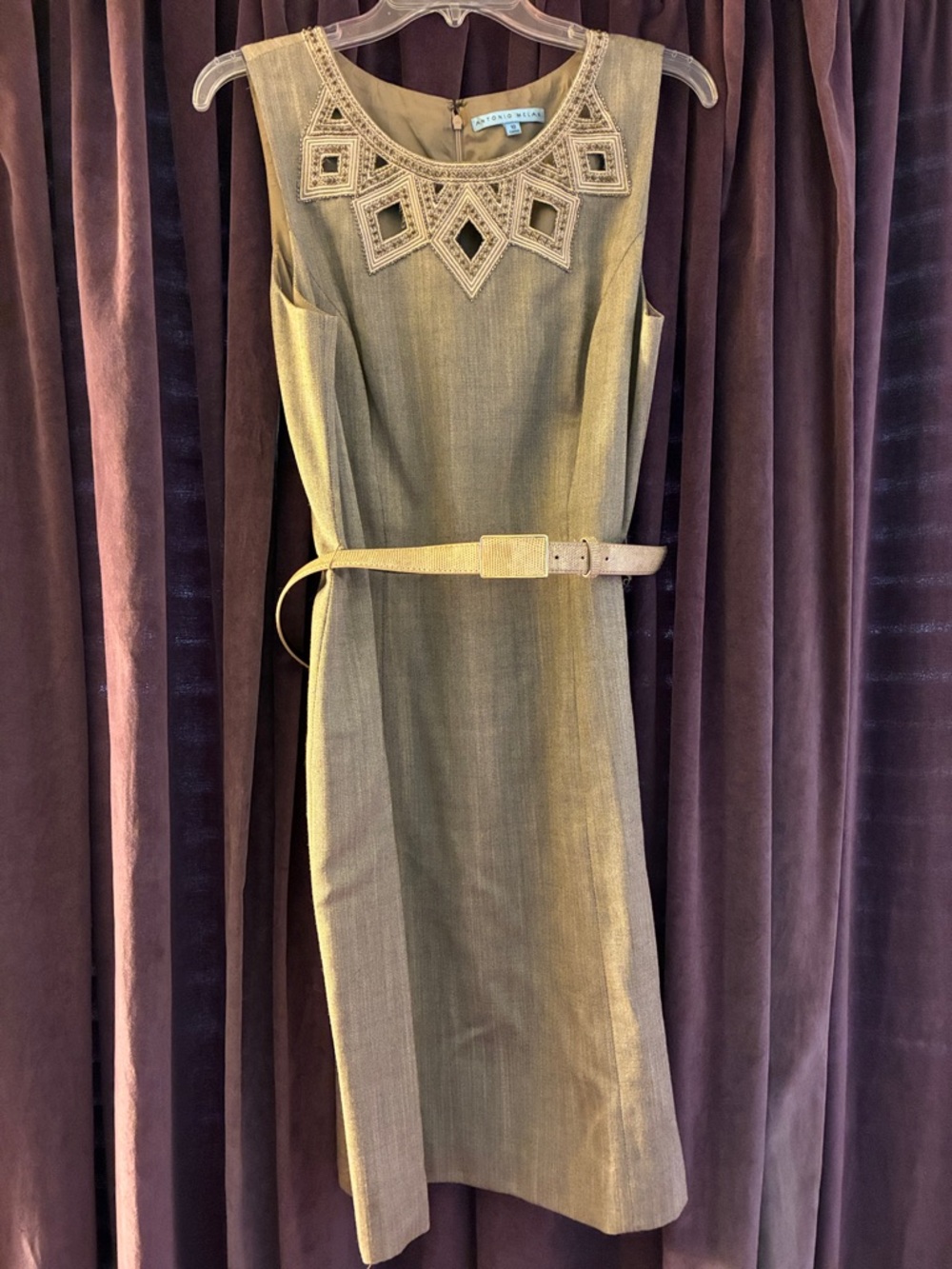 Antonio Melanie Embellished Sleeveless Midi Sheath Dress